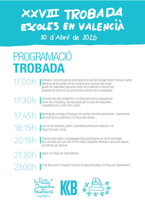 La Font d'en Carròs acull la Trobada d'Escoles en Valencià de la Safor-Valldigna el 30 d'abril