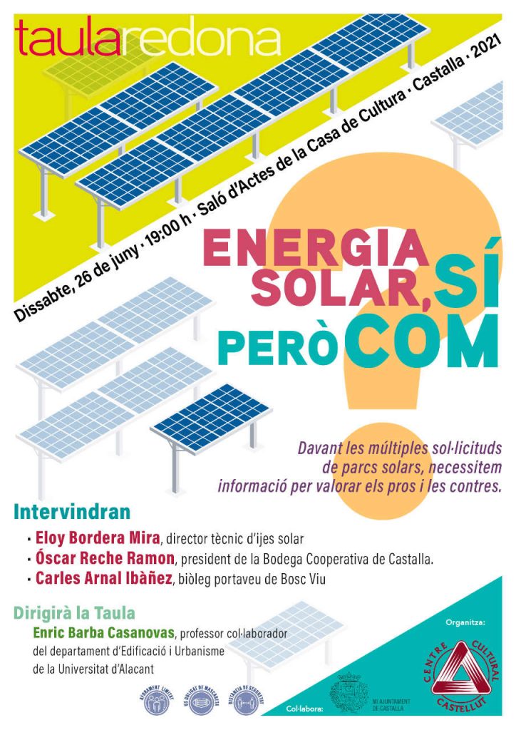 'Energia Solar Sí, Però Com?', taula redona a Castalla sobre l'allau de parcs solars