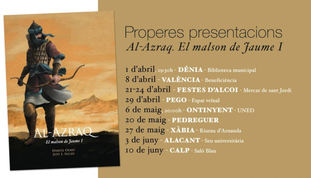 "Al-Azraq, el malson de Jaume I" , una novel·la gràfica amb il·lustracions de Daniel Olmo i textos de Just Sellés, es presenta aquest divendres a la Casa de Cultura d'Alcoi, a partir de les set i mitja de la vesprada. Presentacions Al-Azraq el malson de Jaume I