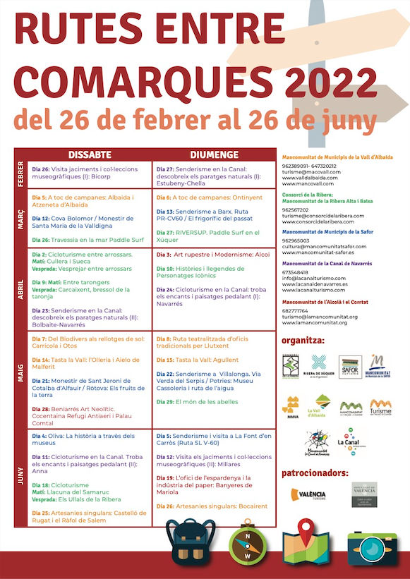 Vols practicar paddle surf pel riu Xúquer? Conèixer els pirates d'Alfauir? Cicloturisme pels arrossars de Cullera? O un passeig amb encant per la via del Riu Serpis? Enguany les rutes "Entre Comarques" arriben carregades d'experiències tematitzades ben atractives per als amants de la natura, l'esport i la cultura. Entre Comarques 2022